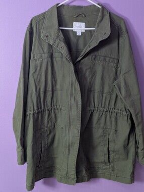Old Navy Womens 1x Military Utility Spring Jacket Green Drawstring Waist Zip